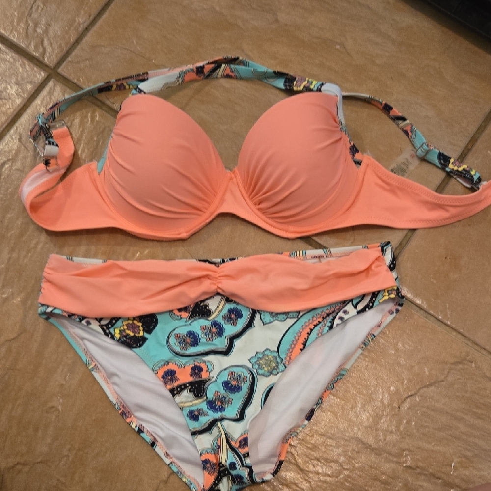Adore Me Orange and Blue Bikini Set with Underwire Support